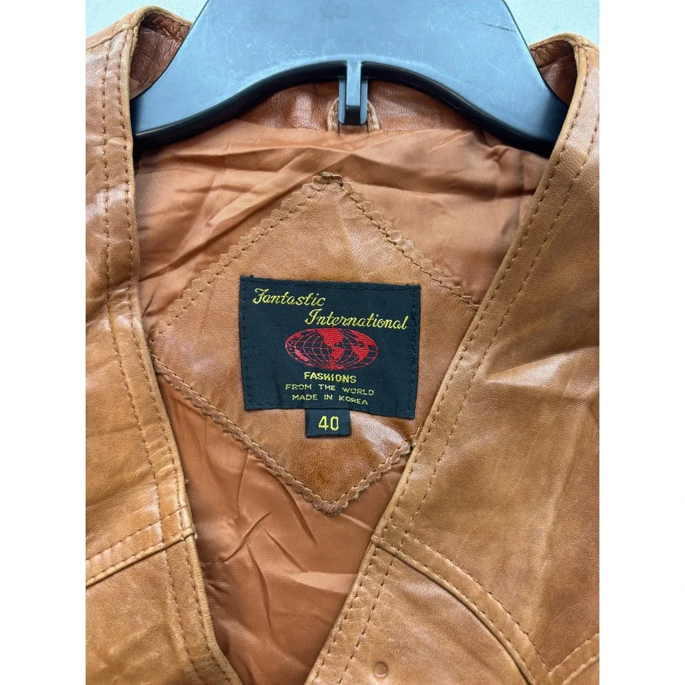 Fantastic International Mens Brown Leather Western Vest Size 40 Vintage Style
